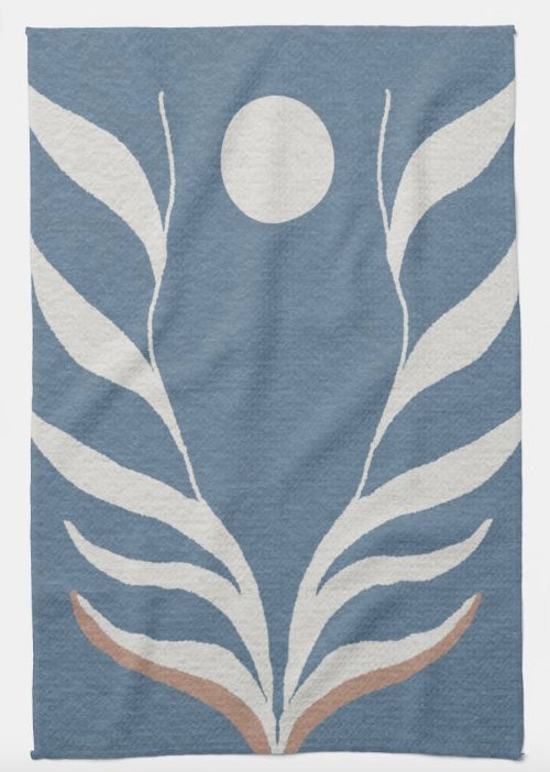 Blue + Tan Leaf Kitchen Towel